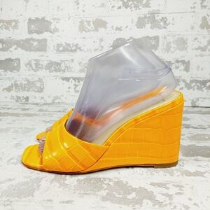 Black Suede Studio Chloe Marigold Leather Open Toe Wedge Sandals A193